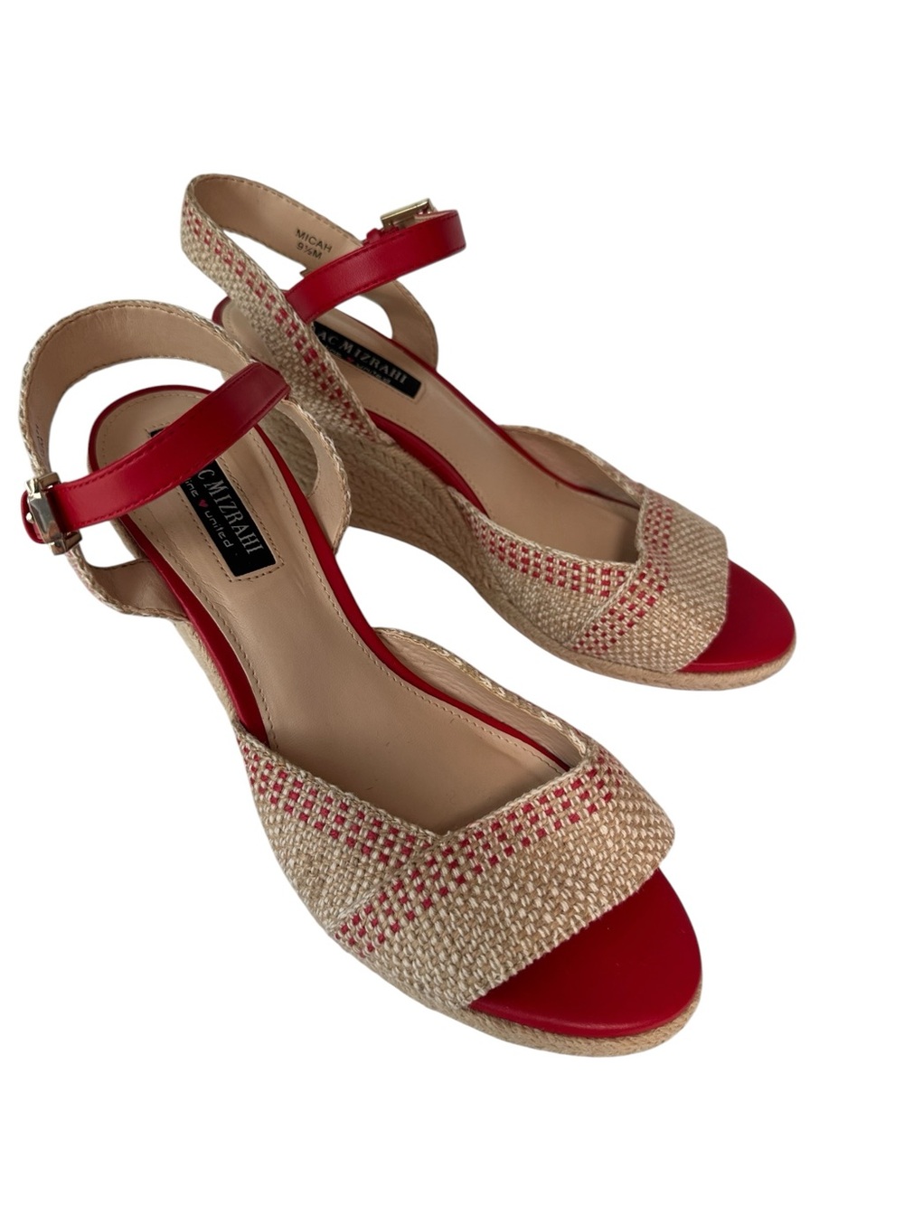 Isaac Mizrahi Red Trim Michah Natural Woven Espadrille Wedge Sandal, 9.5